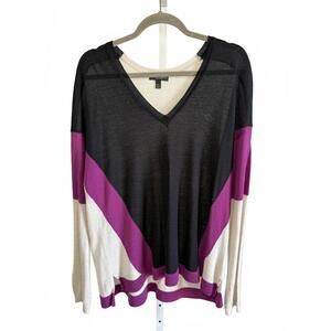 Lane Bryant Fine Merino Wool Collection Colorblock V-Neck Sweater Size 18/20